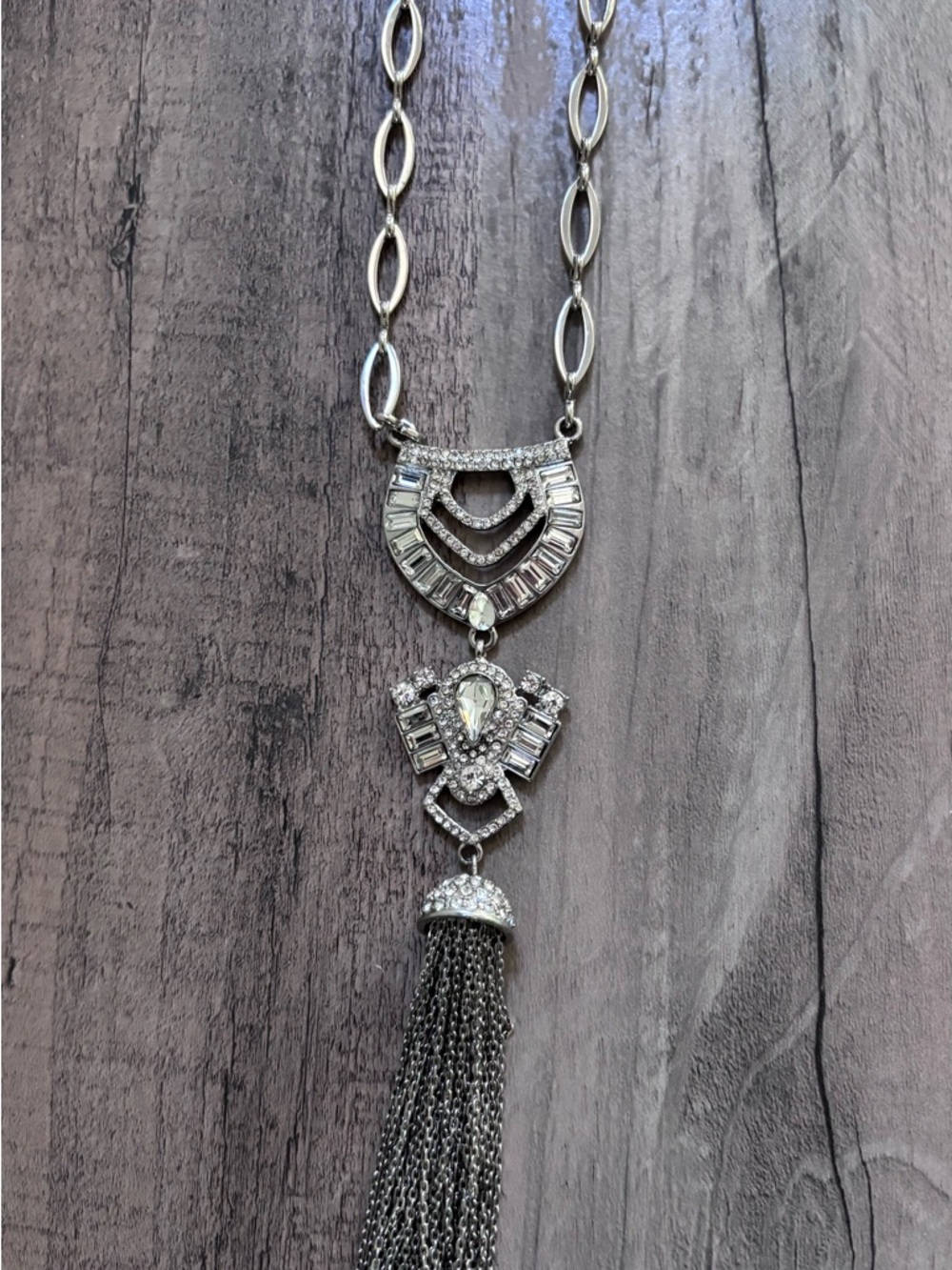 Badgley Mischka Silver-Tone Pendant Necklace with Tassel Detail - Picture 3 of 4